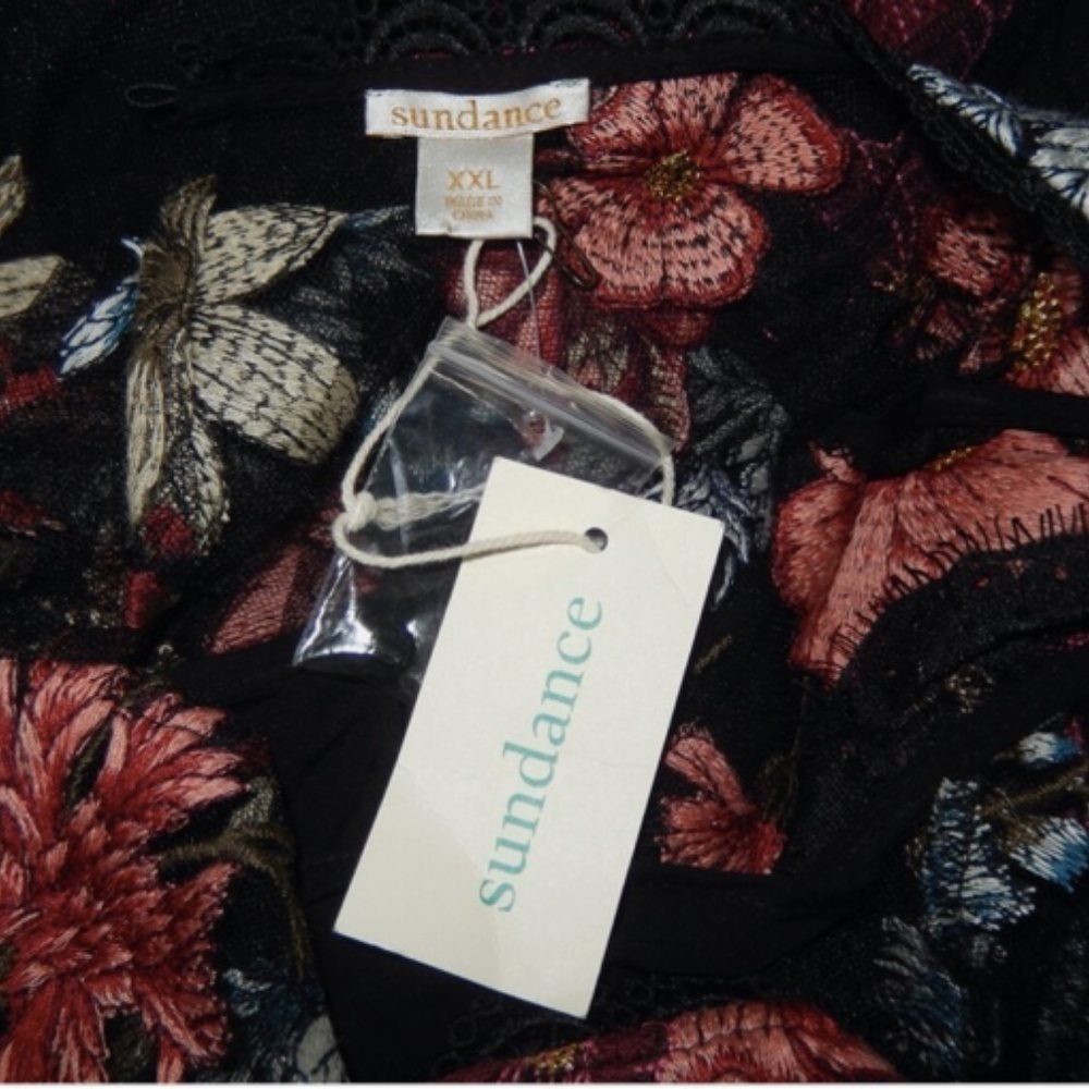 Sundance Black Tulle Boho Embroidered Floral Maxi Sleeveless Dress XXL Nwt - Picture 3 of 8
